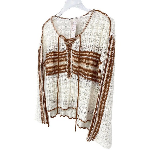 Free People Boho Marina Bay Crochet Open Knit Lightweight Lace Sweater Size XS - Picture 5 of 10